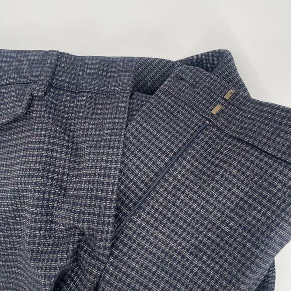LOFT ANN TAYLOR Pants Size 12 High Waist Curvy Trouser Navy Houndstooth Stretch - Picture 5 of 15